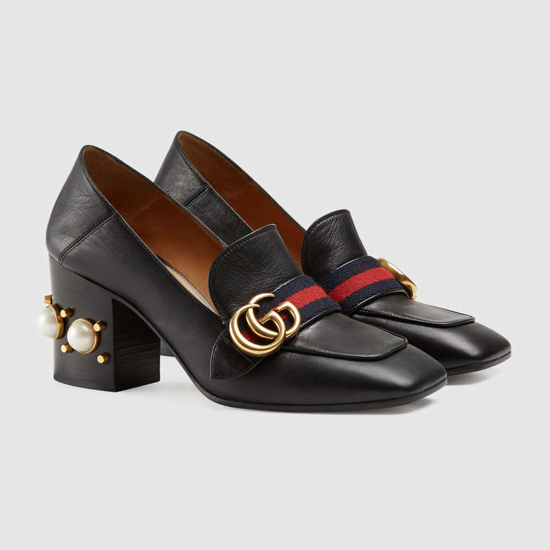 Giay Luoi Nu Gucci Leather Mid Heel Loafer