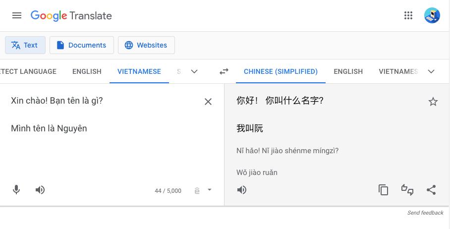 Google Dịch - App dịch tên tiếng Việt sang tiếng Trung